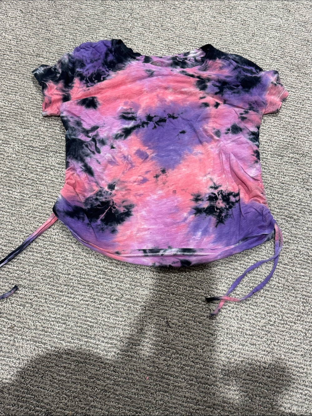 PINK Victoria's Secret Pink and Purple Tie-Dye Side-Drawstring Crop Top